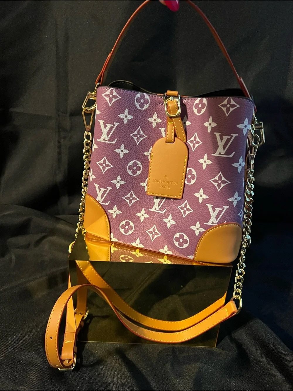 Louis Vuitton “Fashion” Purple Monogram Bucket Bag with Tan Leather - Picture 11 of 13